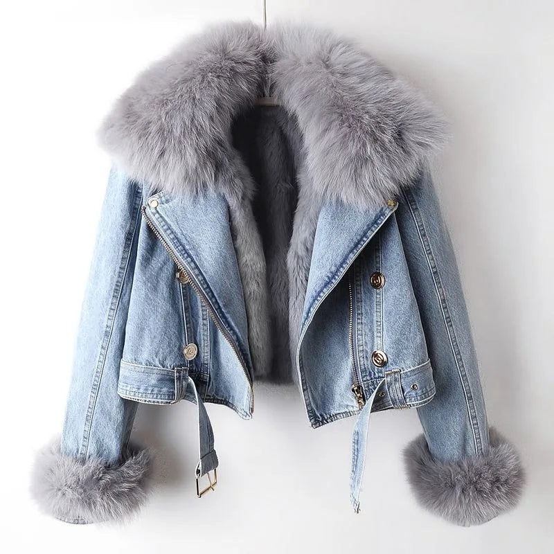 Fox Fur-Lined Denim Coat