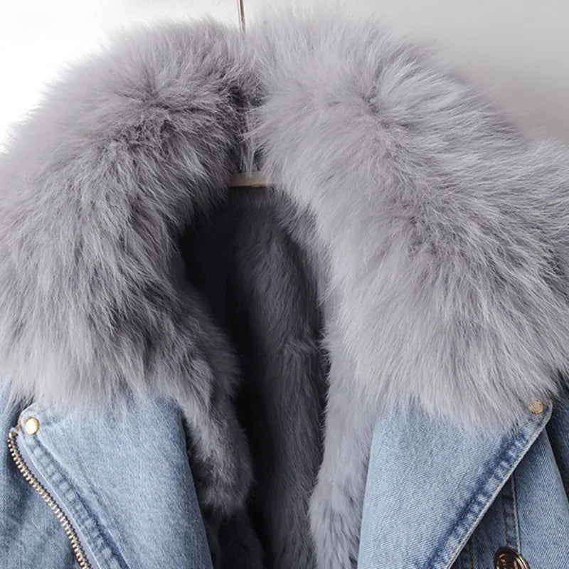 Fox Fur-Lined Denim Coat
