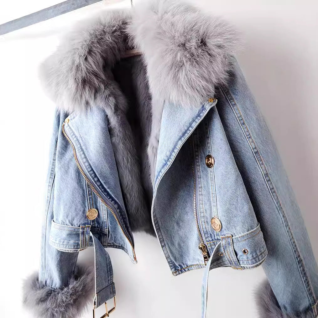 Fox Fur-Lined Denim Coat