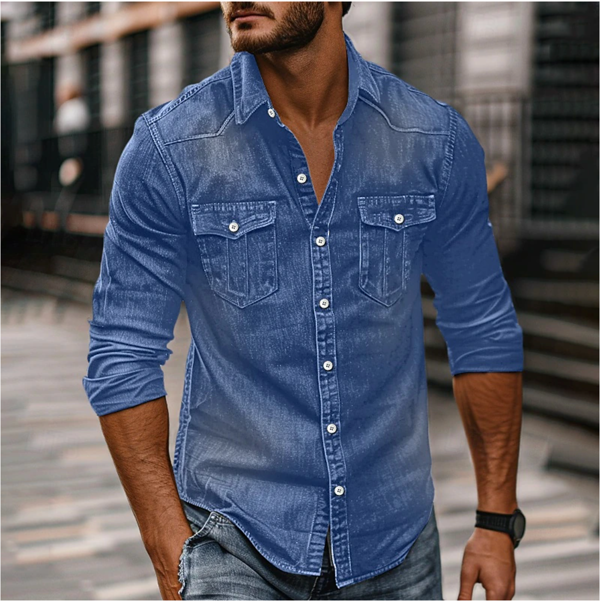 Image of Frederick | Men's Long Sleeve Denim Shirt