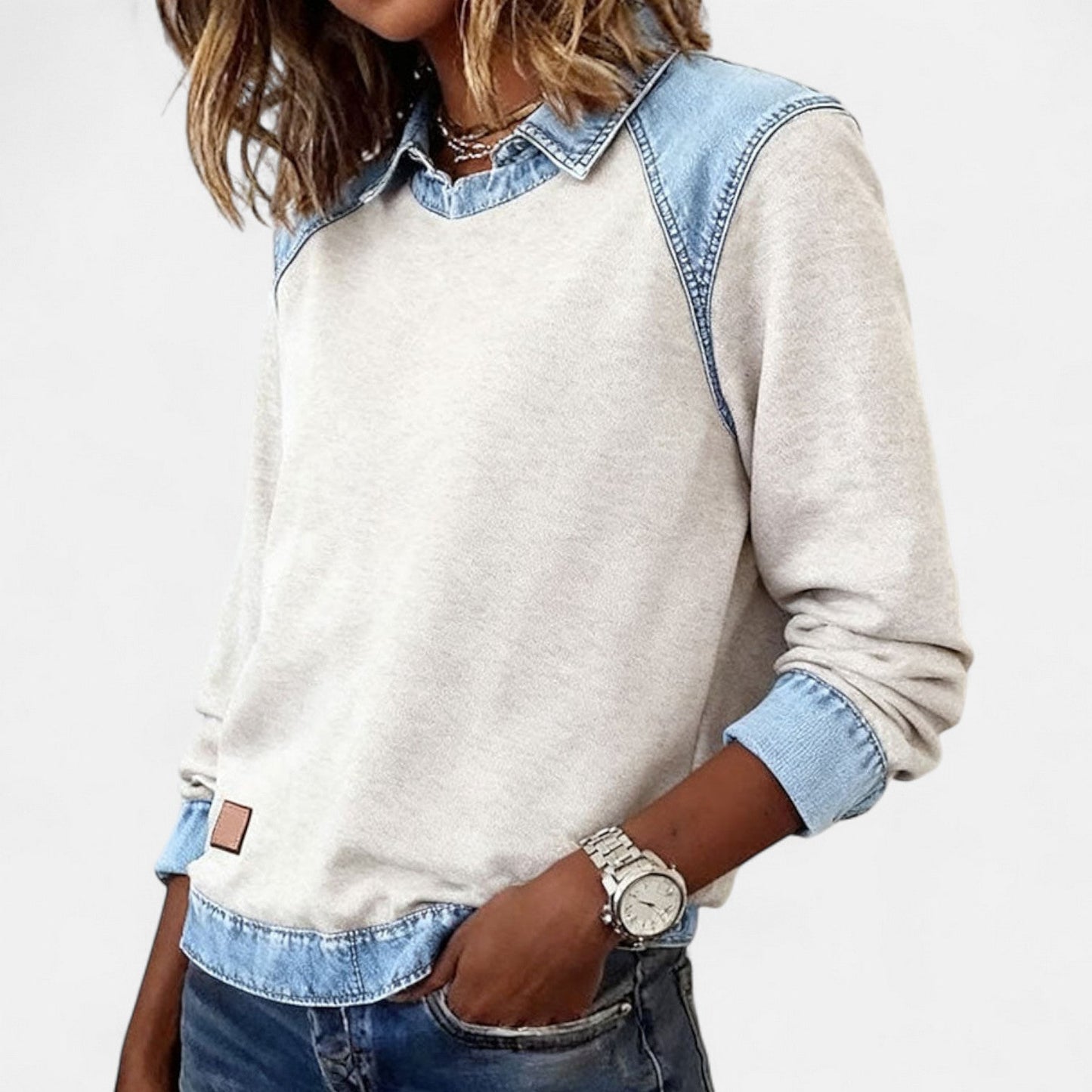 Image of Frida | Women's Raglan Sleeve Denim Sweater