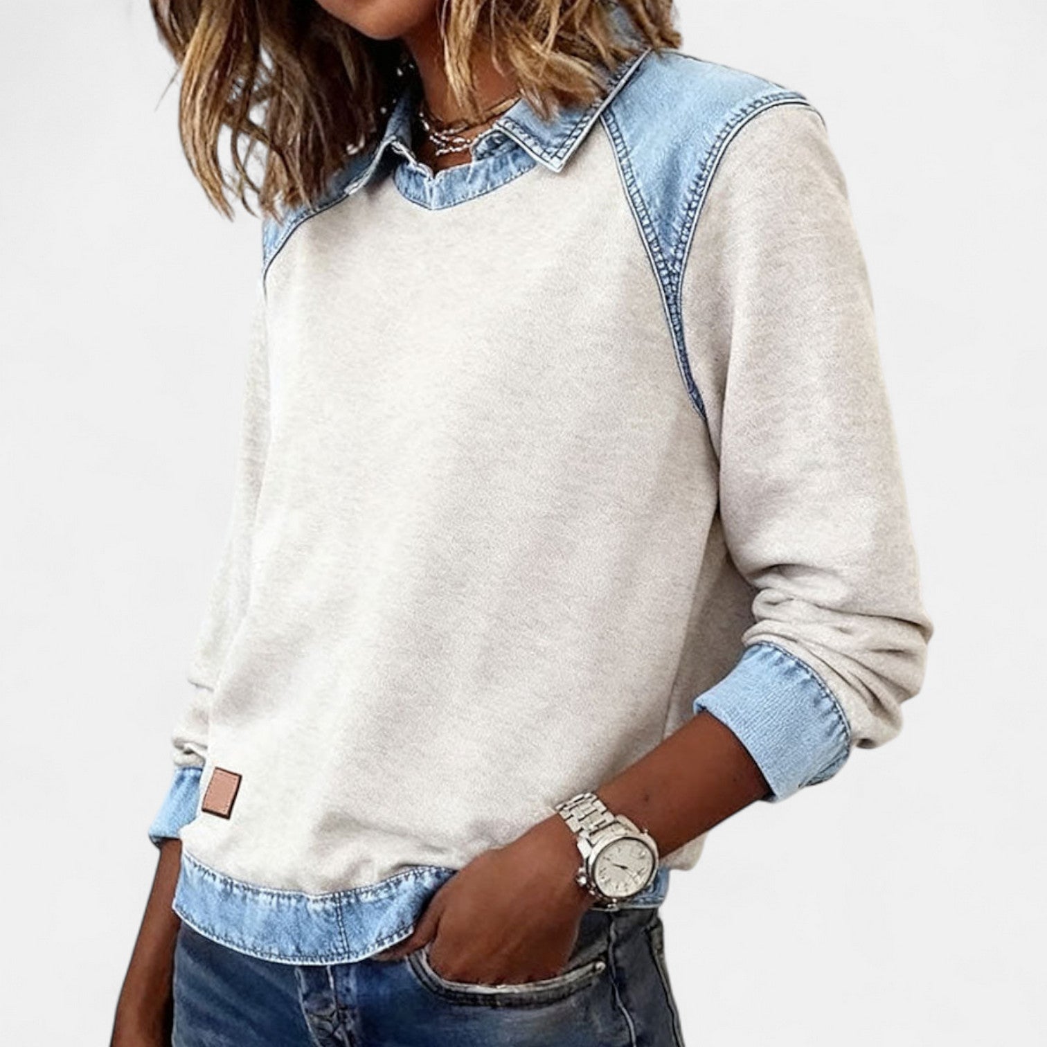 Image of Frida | Women's Raglan Sleeve Denim Sweater