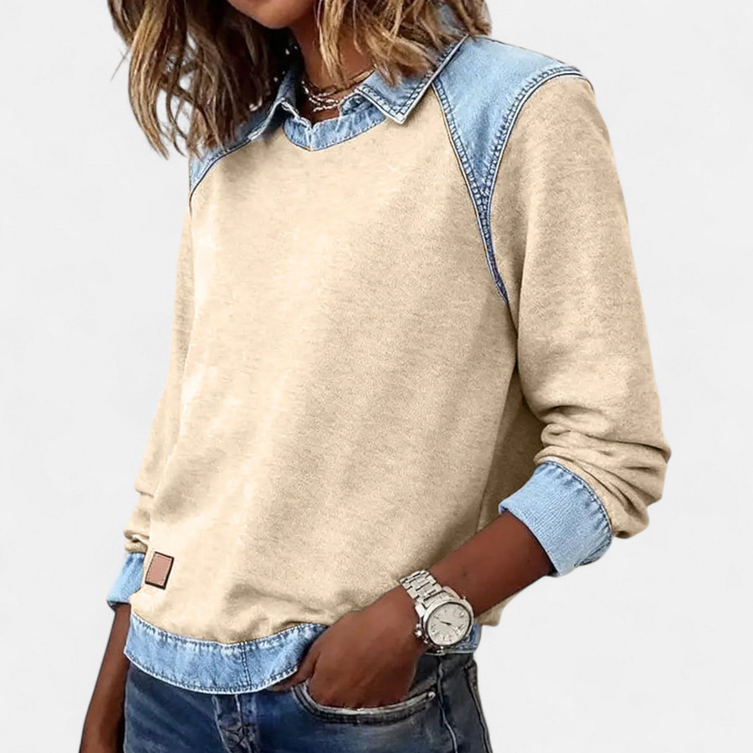 Image of Frida | Women's Raglan Sleeve Denim Sweater