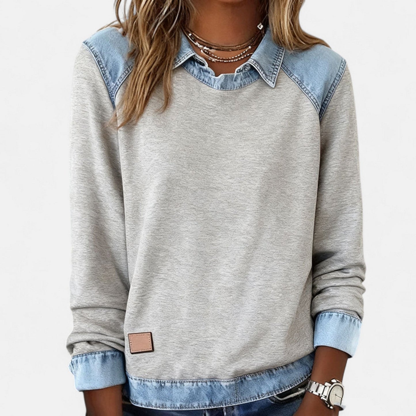 Image of Frida | Women's Raglan Sleeve Denim Sweater