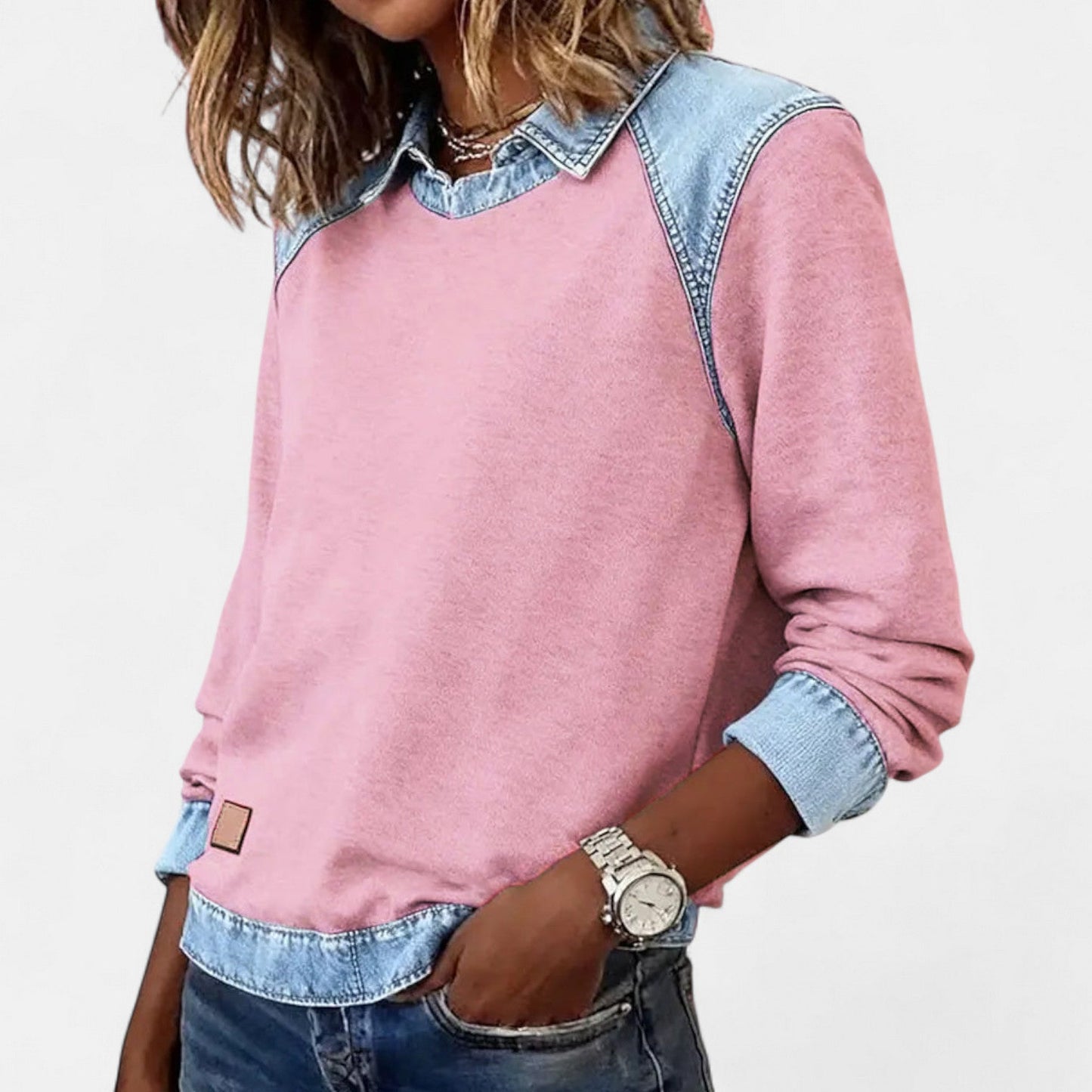 Image of Frida | Women's Raglan Sleeve Denim Sweater
