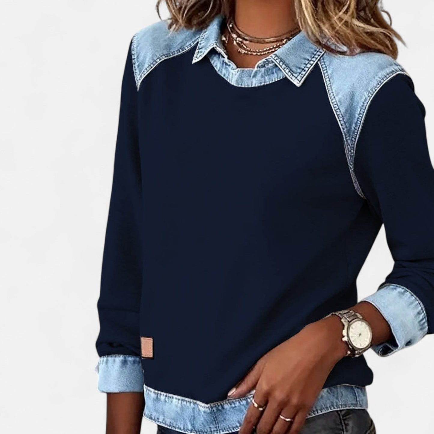 Image of Frida | Women's Raglan Sleeve Denim Sweater