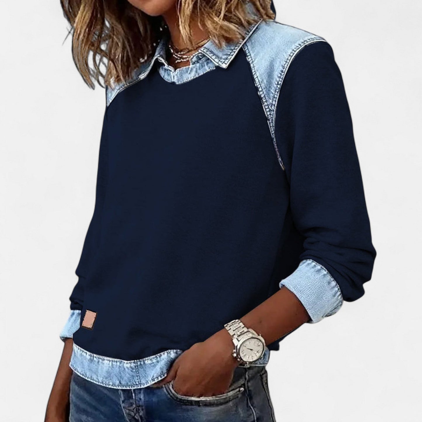 Image of Frida | Women's Raglan Sleeve Denim Sweater