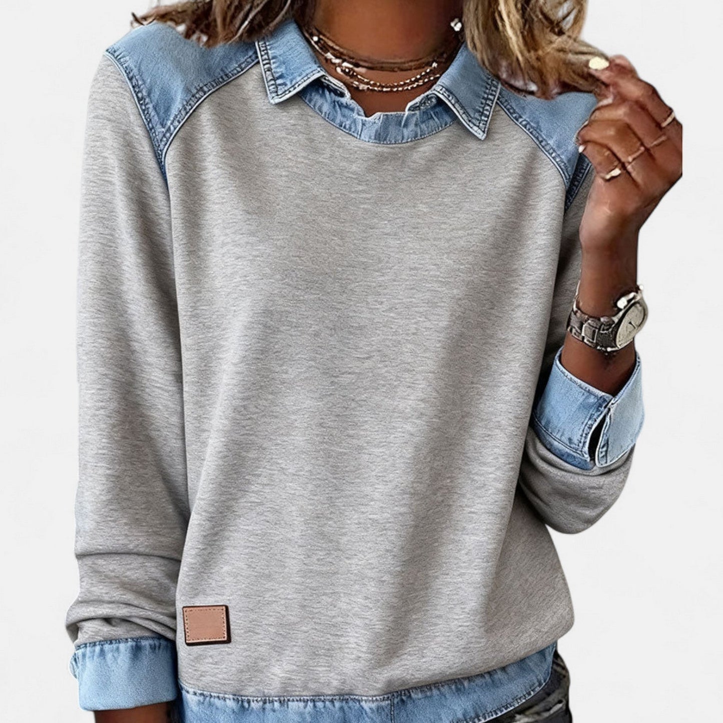 Image of Frida | Women's Raglan Sleeve Denim Sweater