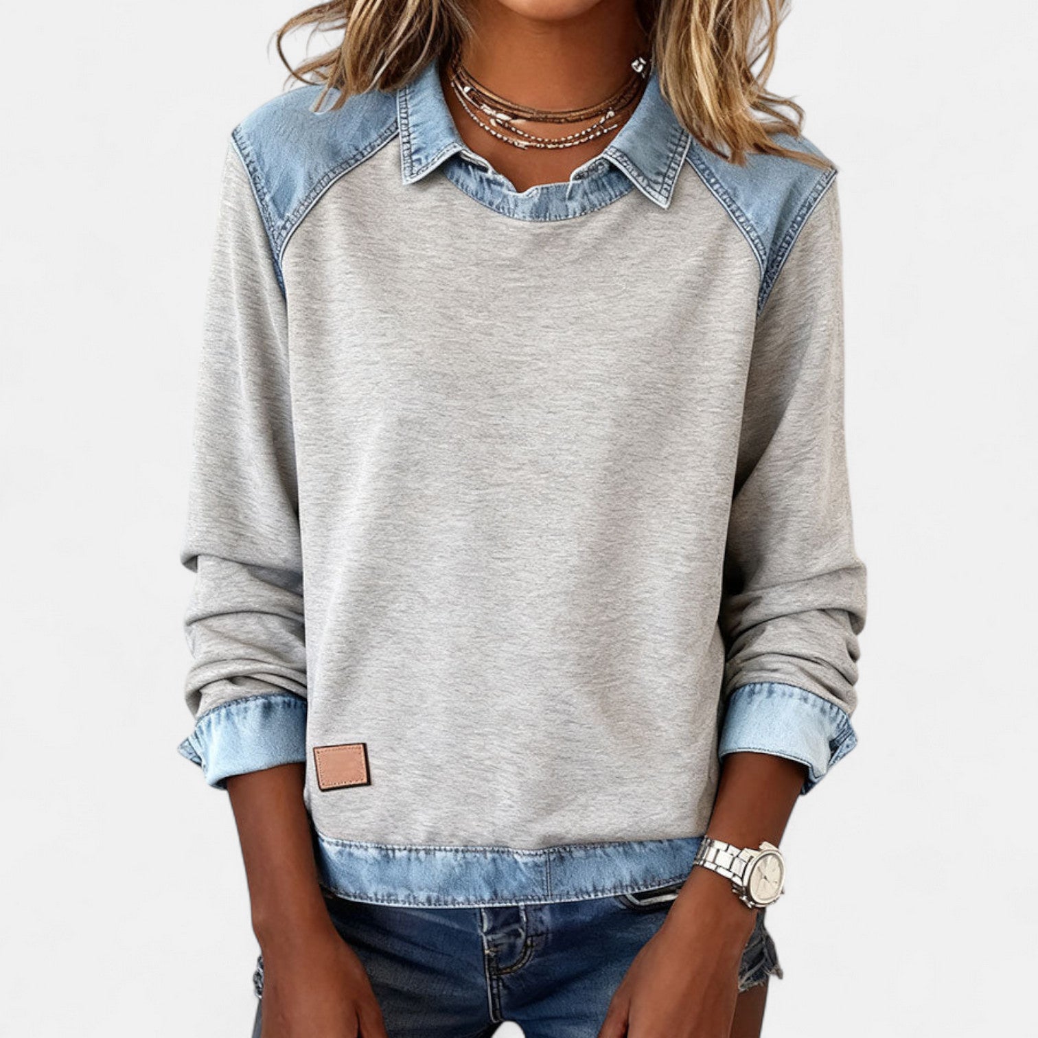 Image of Frida | Women's Raglan Sleeve Denim Sweater