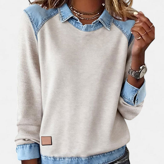 Image of Frida | Women's Raglan Sleeve Denim Sweater