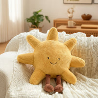 Fuzzy Sun and Moon Plush Decorative Throw Pillow with Embroidered Smiling Face