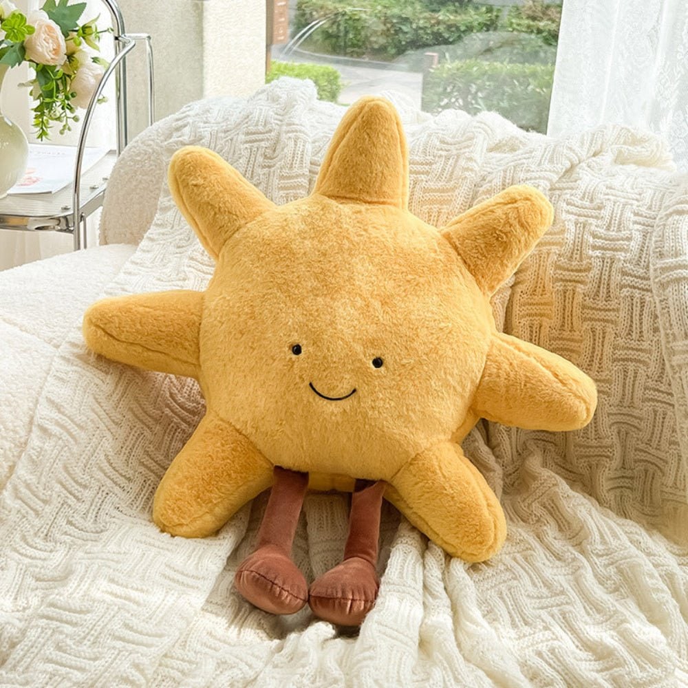 Fuzzy Sun and Moon Plush Decorative Throw Pillow with Embroidered Smiling Face