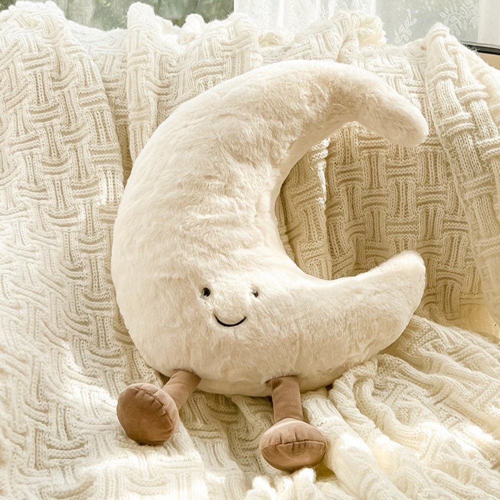 Fuzzy Sun and Moon Plush Decorative Throw Pillow with Embroidered Smiling Face