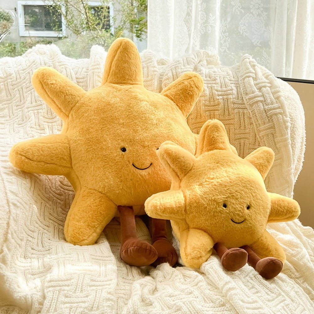 Fuzzy Sun and Moon Plush Decorative Throw Pillow with Embroidered Smiling Face