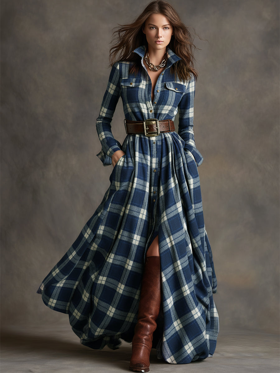 Image of Gina | Women's Long Sleeve Belted Maxi Dress