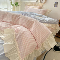 Ruffled Gingham Check Bedding Set - Vintage Charm