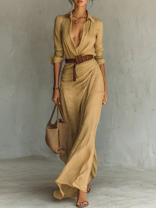 Image of Greta | Women's V-Neck Shirt Maxi Dress