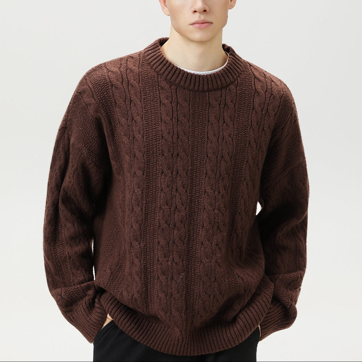 Image of Guy | Men's Cable Knit Crew Neck Sweater