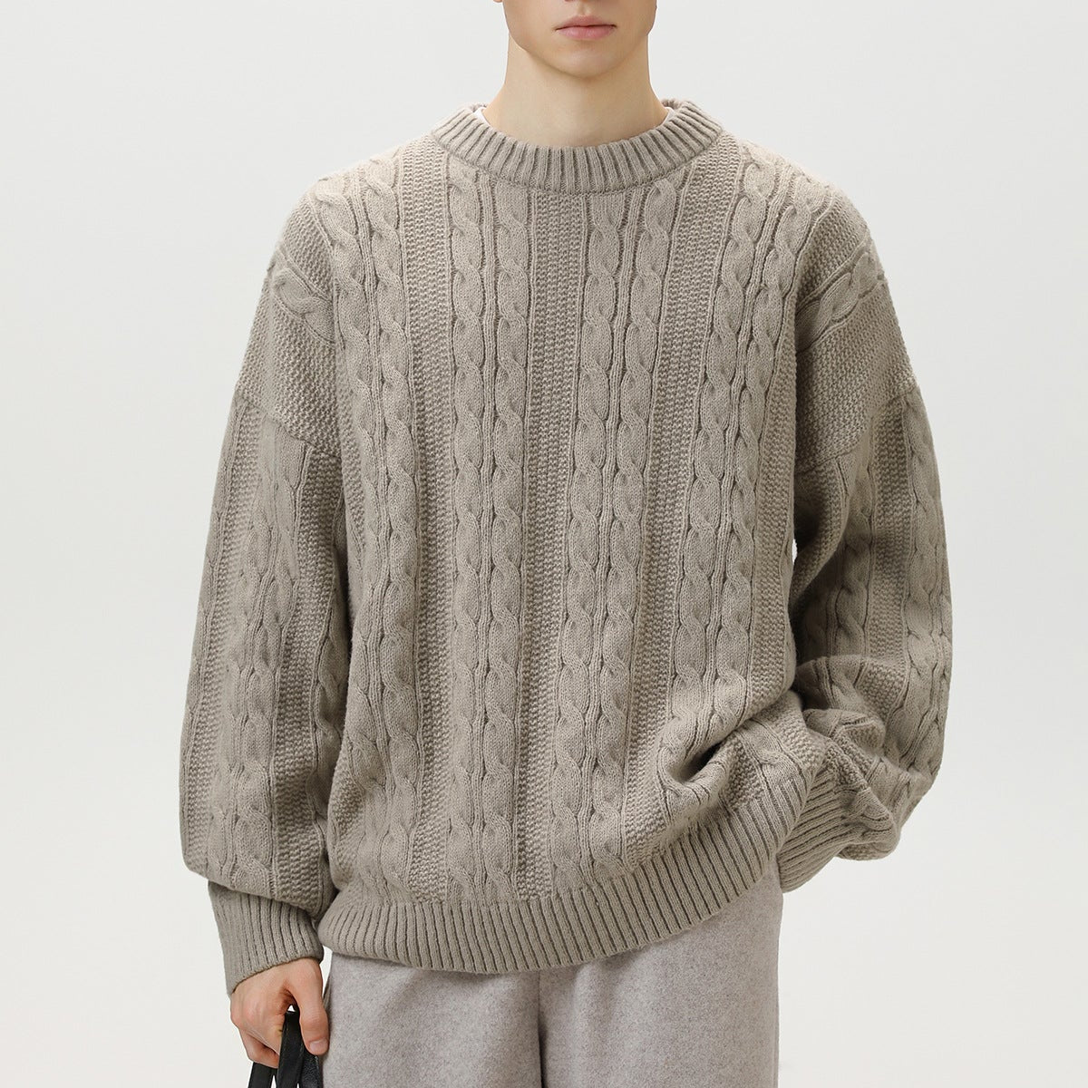 Image of Guy | Men's Cable Knit Crew Neck Sweater