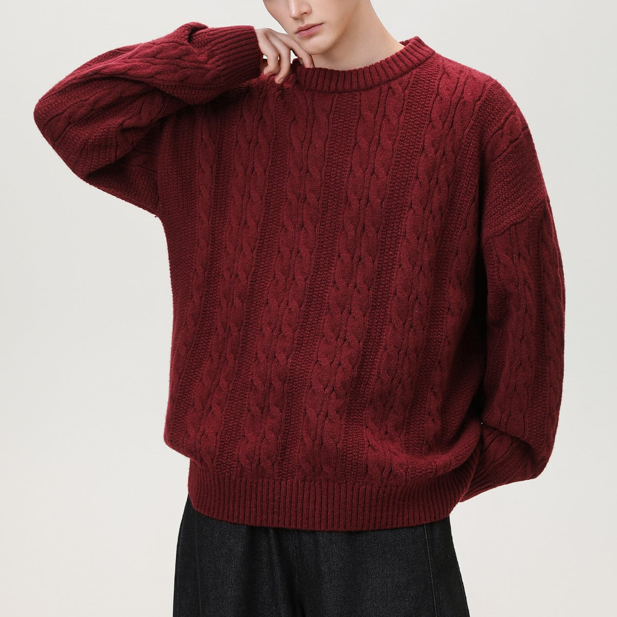 Image of Guy | Men's Cable Knit Crew Neck Sweater