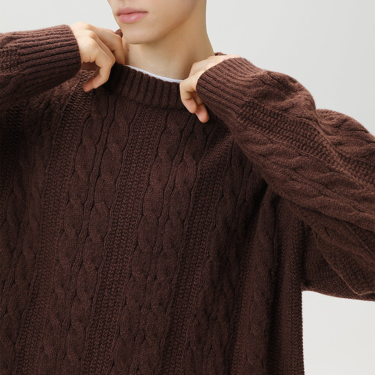 Image of Guy | Men's Cable Knit Crew Neck Sweater