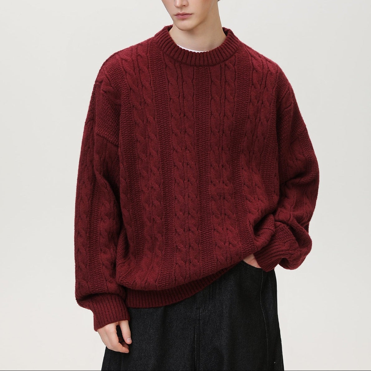 Image of Guy | Men's Cable Knit Crew Neck Sweater