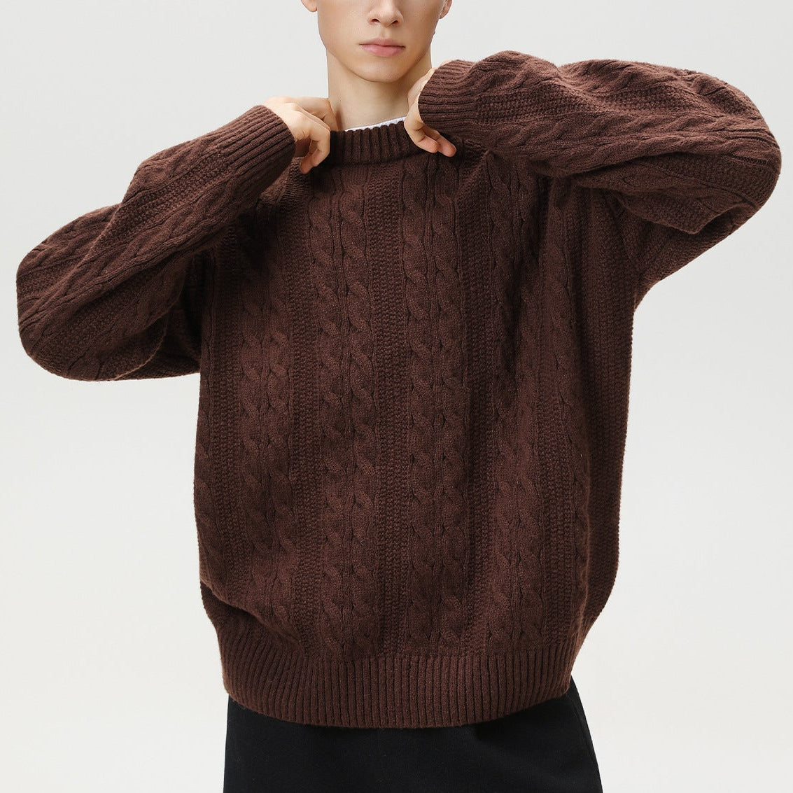 Image of Guy | Men's Cable Knit Crew Neck Sweater