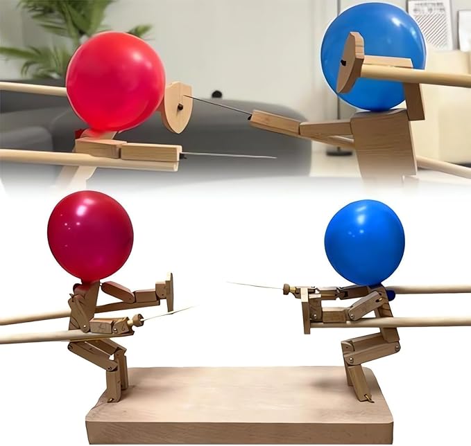 Handcrafted Balloon Heads Wooden Fighter Dolls