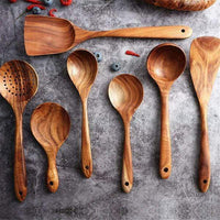 Natural Teak Wood Kitchen Utensil Set | 7 Pieces