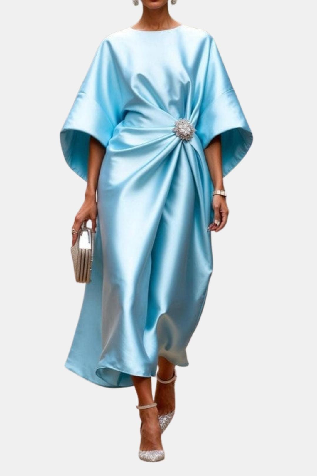 Image of Harper | Women's Wide Sleeve Draped Midi Dress