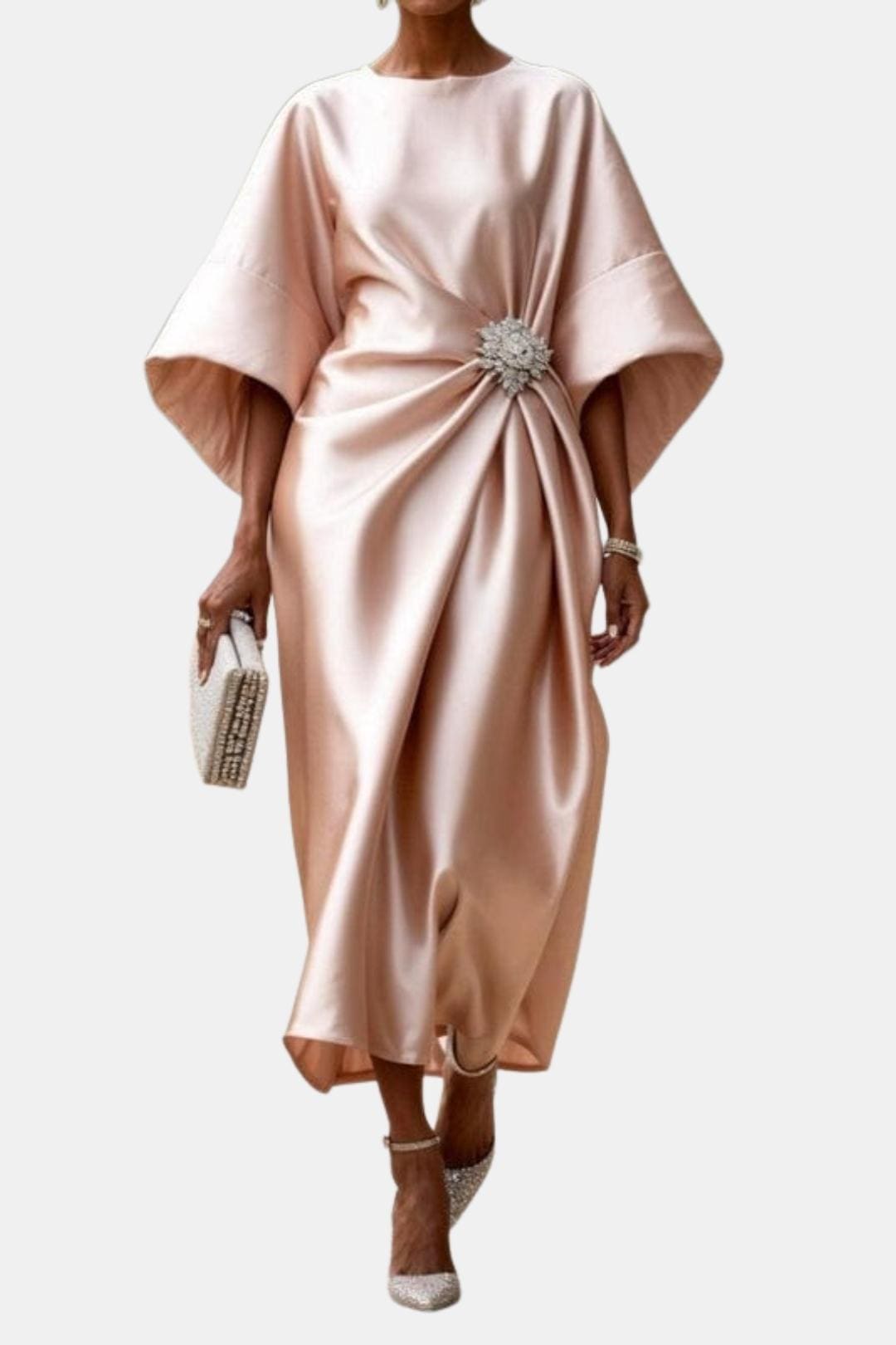 Image of Harper | Women's Wide Sleeve Draped Midi Dress