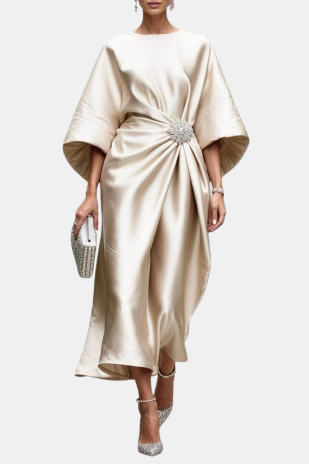 Image of Harper | Women's Wide Sleeve Draped Midi Dress