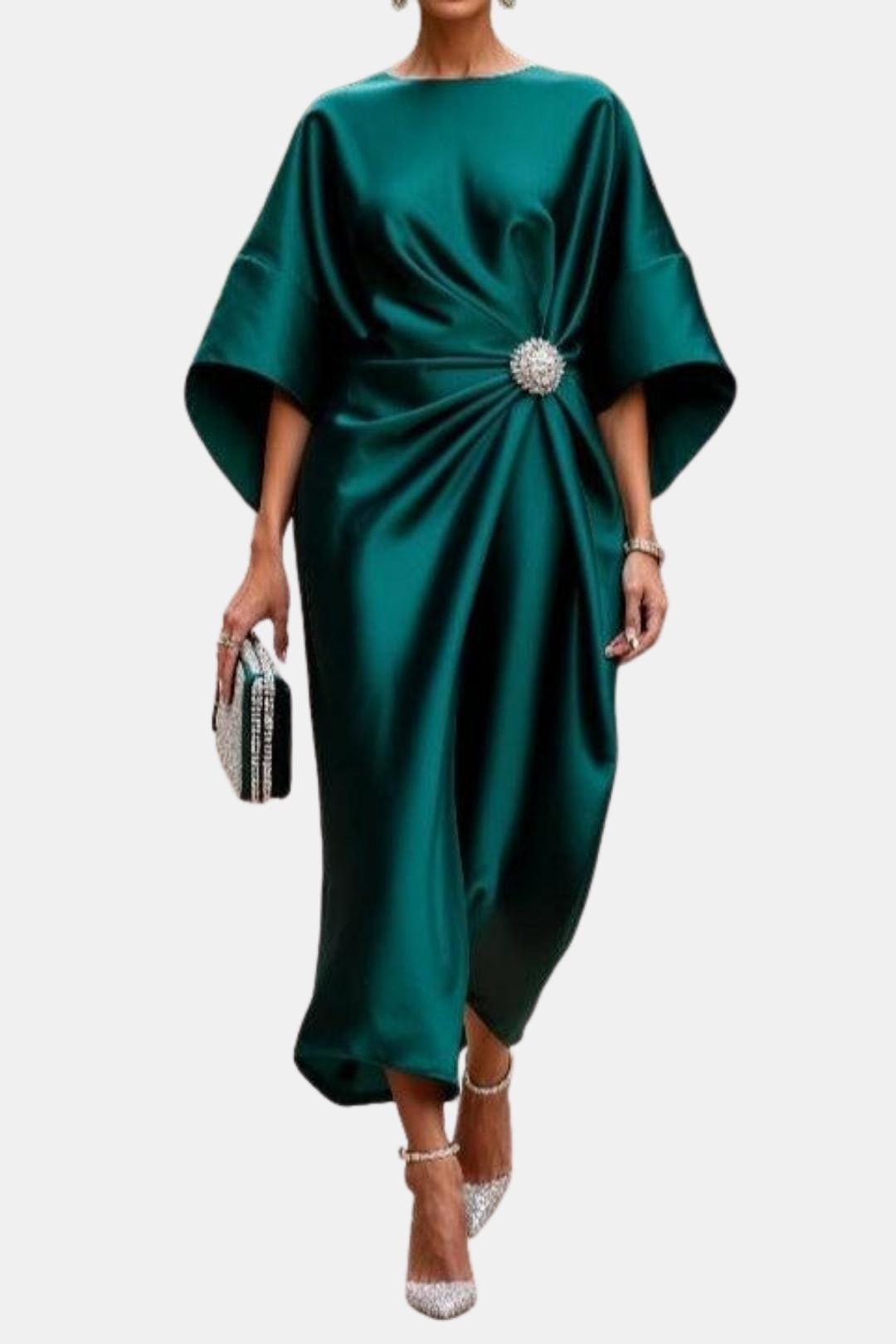 Image of Harper | Women's Wide Sleeve Draped Midi Dress