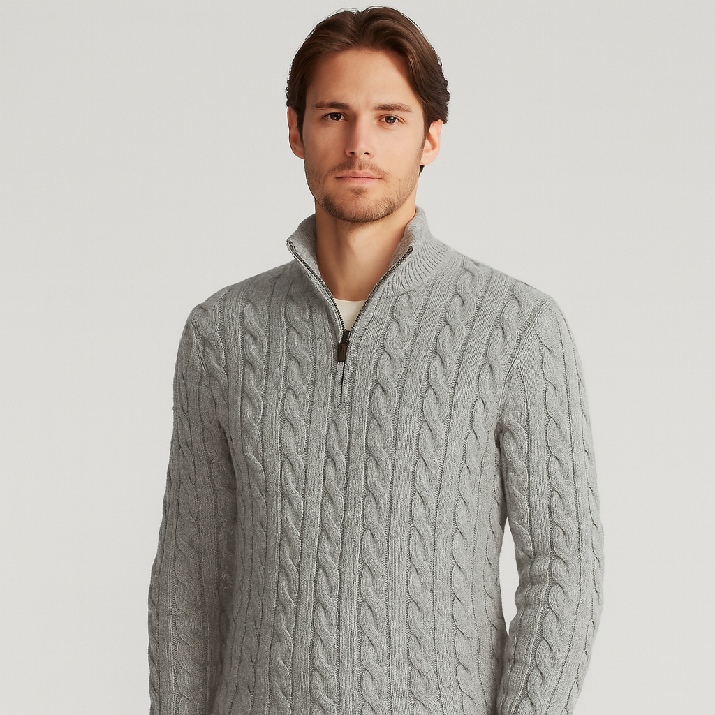 Image of Harrison | Men's Quarter-Zip Cable Knit Sweater