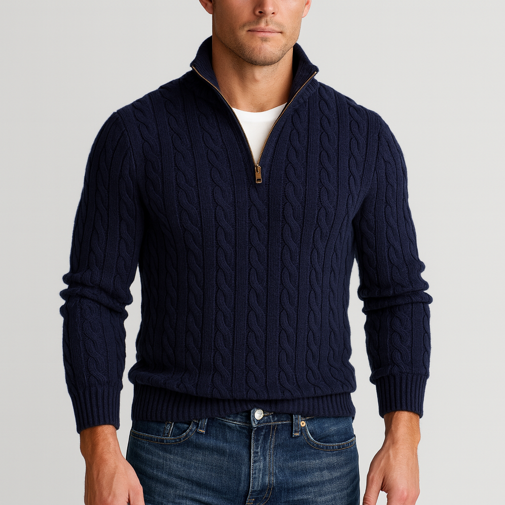 Image of Harrison | Men's Quarter-Zip Cable Knit Sweater