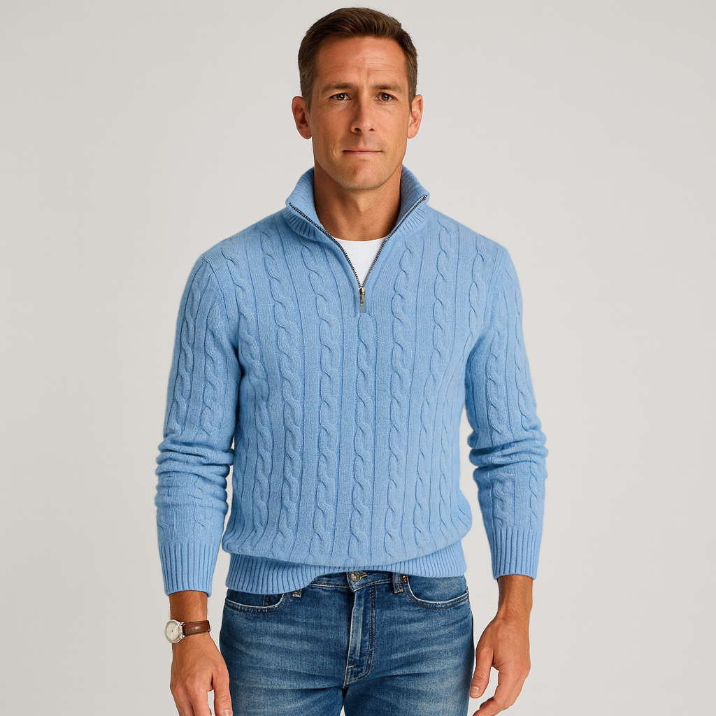 Image of Harrison | Men's Quarter-Zip Cable Knit Sweater