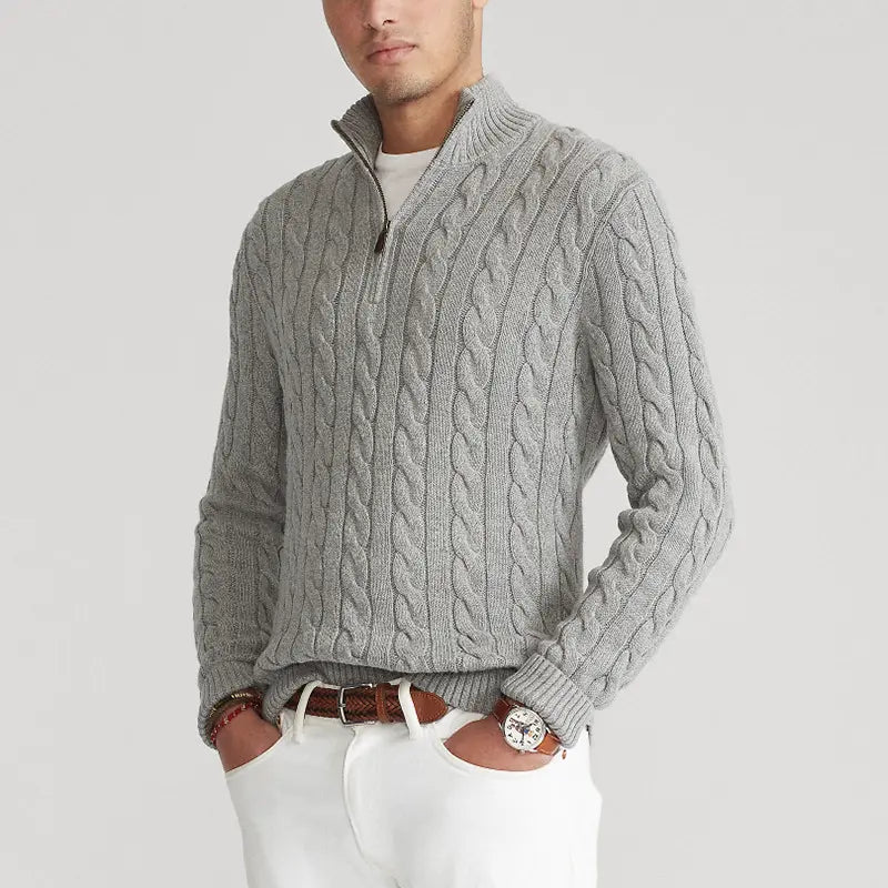 Image of Harrison | Men's Quarter-Zip Cable Knit Sweater