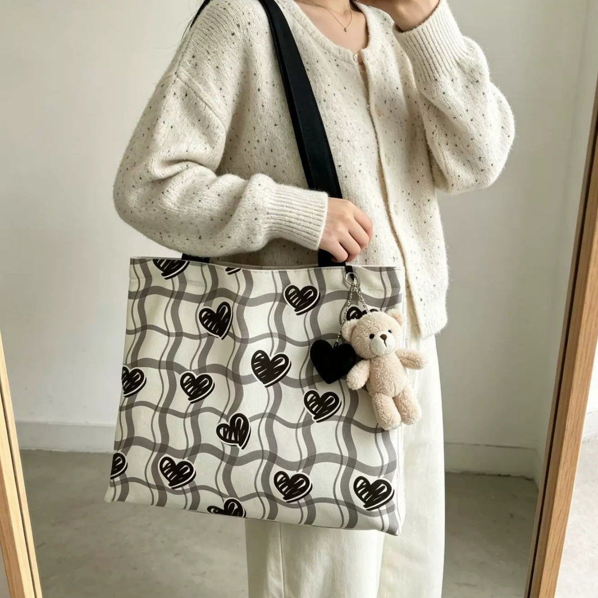 Heart Pattern Canvas Tote Bag