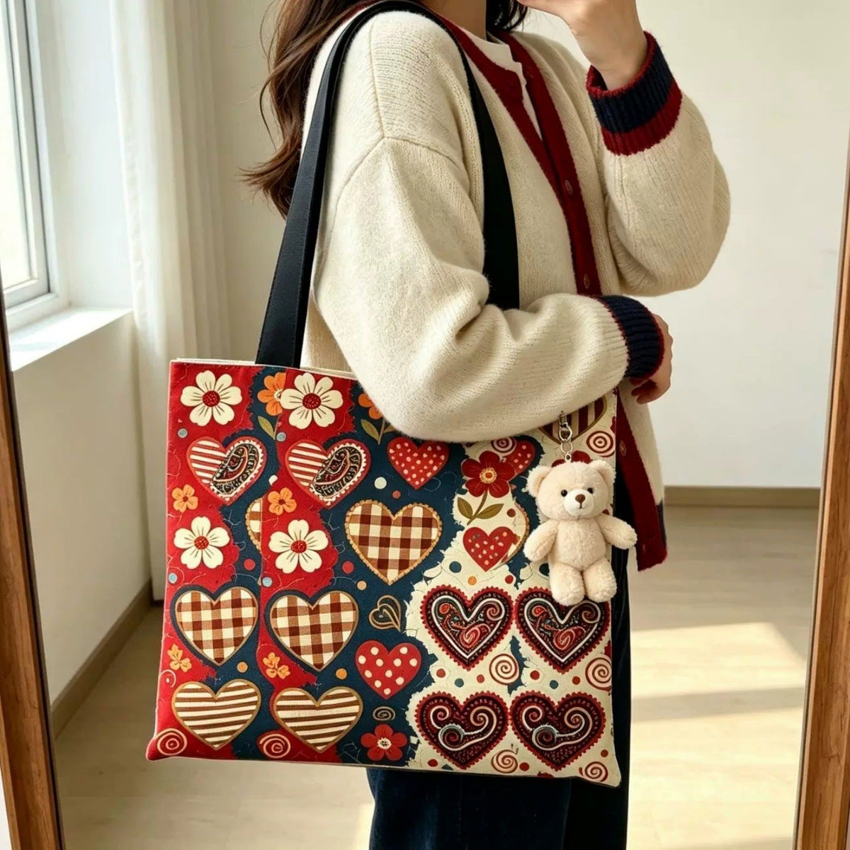 Heart Pattern Canvas Tote Bag