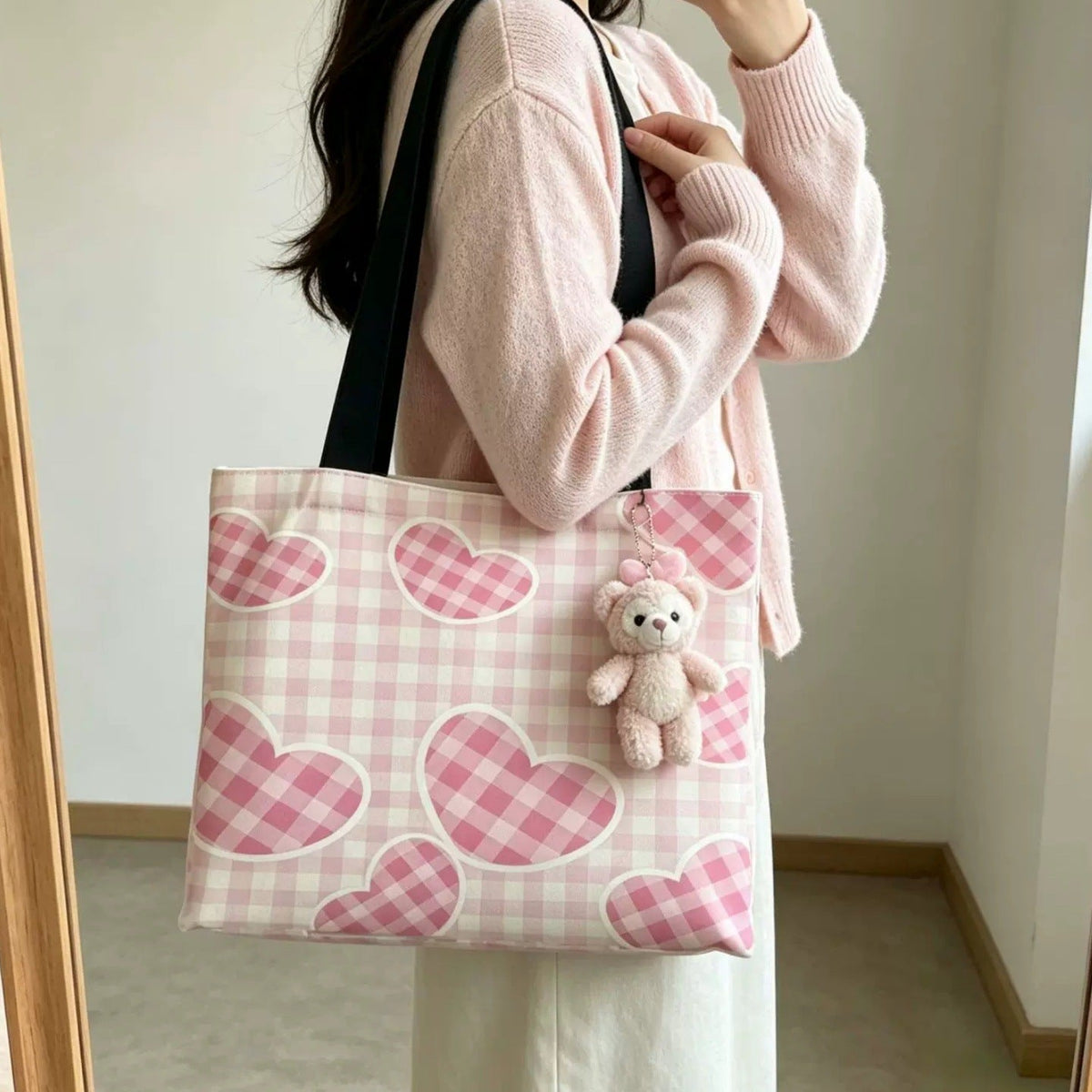 Heart Pattern Canvas Tote Bag