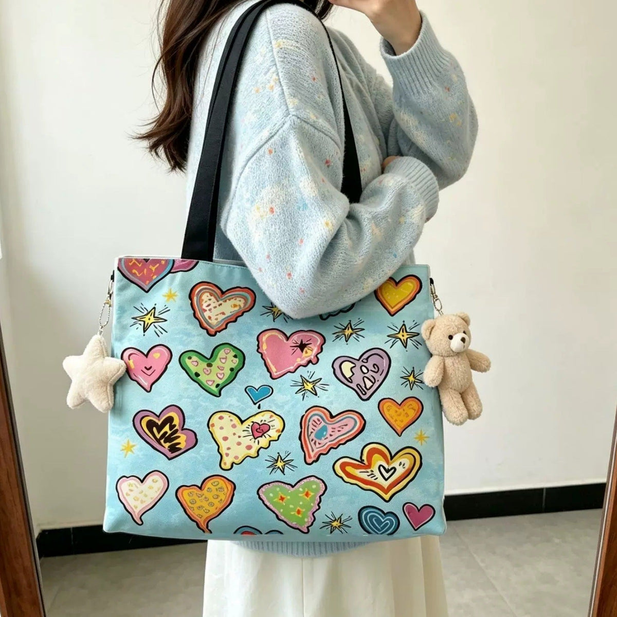 Heart Pattern Canvas Tote Bag
