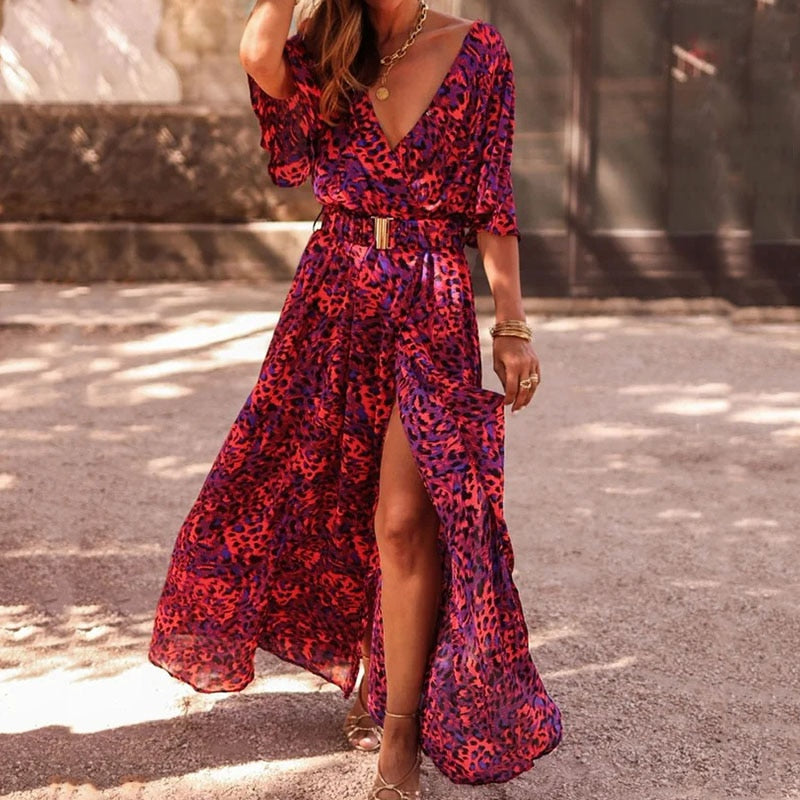 Image of Heather | Women's V-Neck Belted Maxi Dress