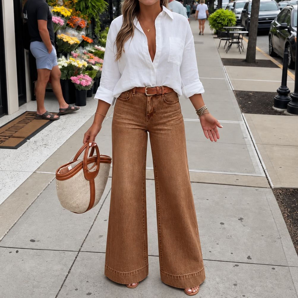 High-Rise Wide-Leg Vintage Wash Jeans