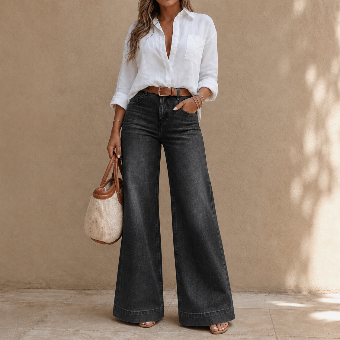 High-Rise Wide-Leg Vintage Wash Jeans