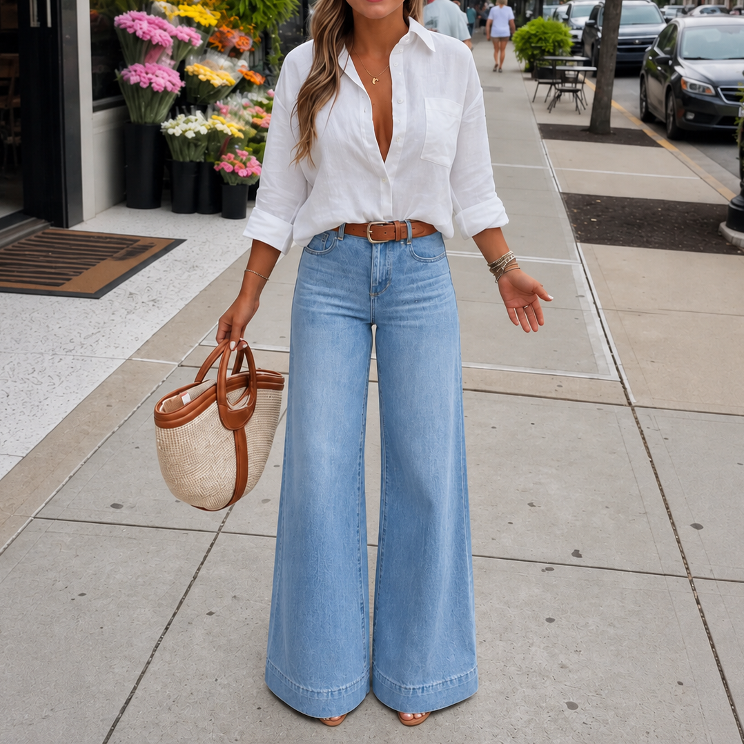 High-Rise Wide-Leg Vintage Wash Jeans