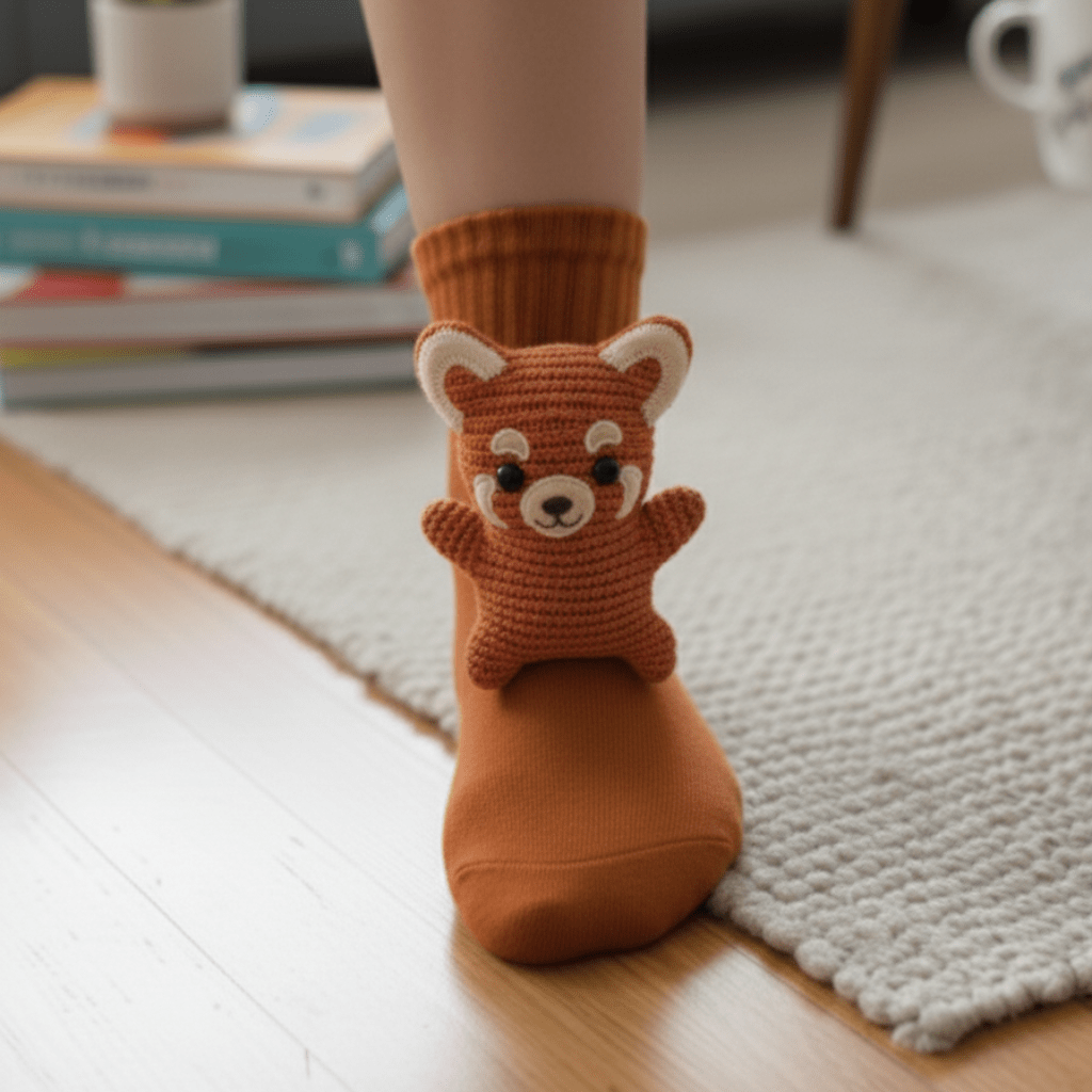 HUGFOOT – Cozy House Socks with Cute 3D Animal Accent & Secure Non-Slip Sole