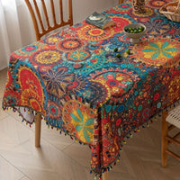 Boho Tassel Tablecloth with Hypnotic Pattern