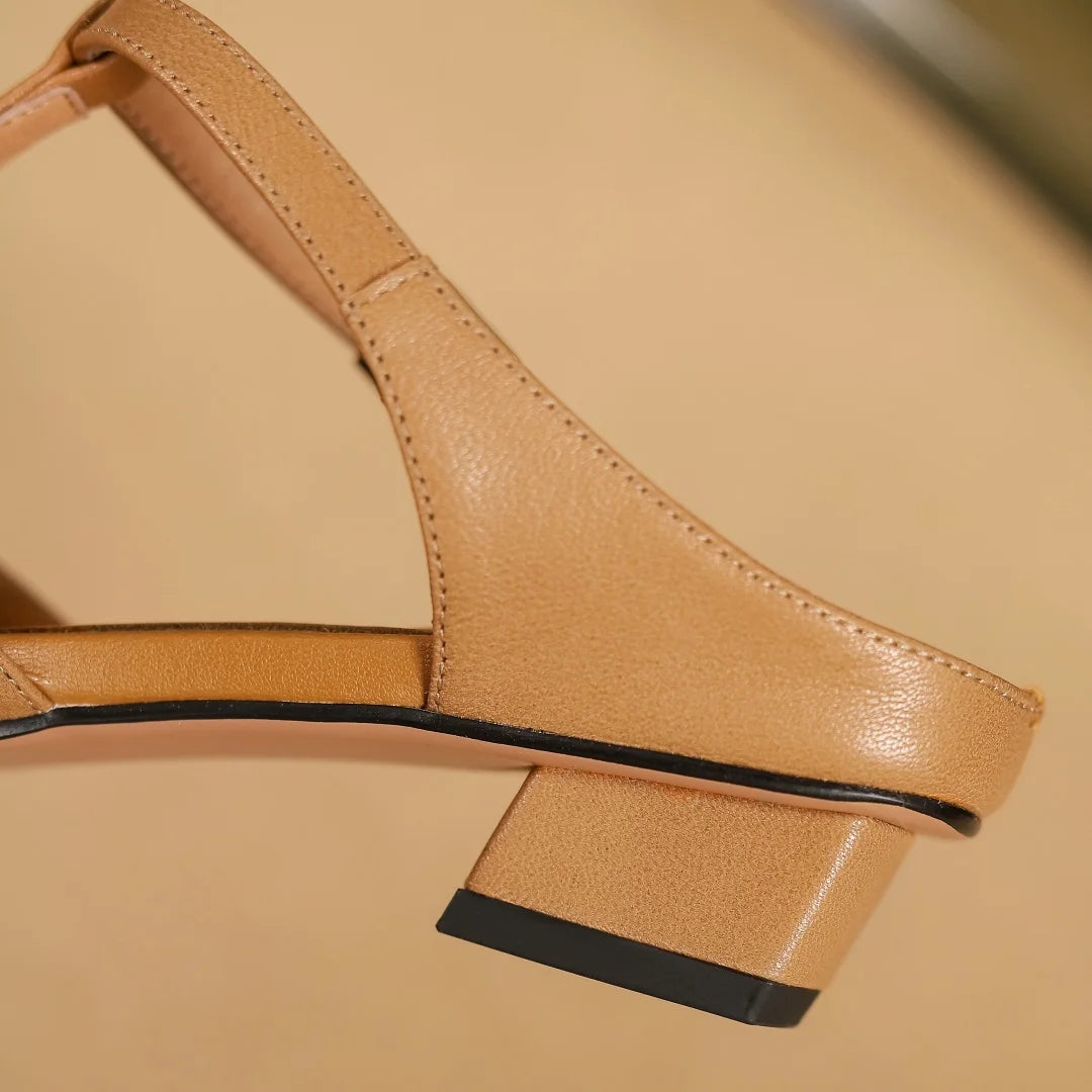 Image of Irene | Women's Backless Block Heel T-Strap Mules