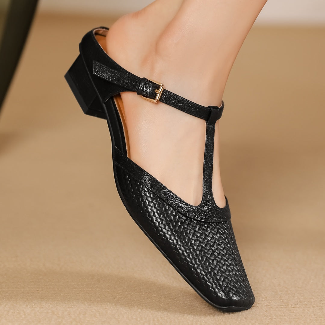 Image of Irene | Women's Backless Block Heel T-Strap Mules