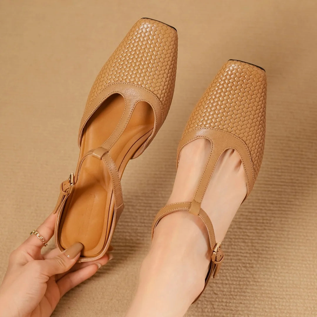 Image of Irene | Women's Backless Block Heel T-Strap Mules